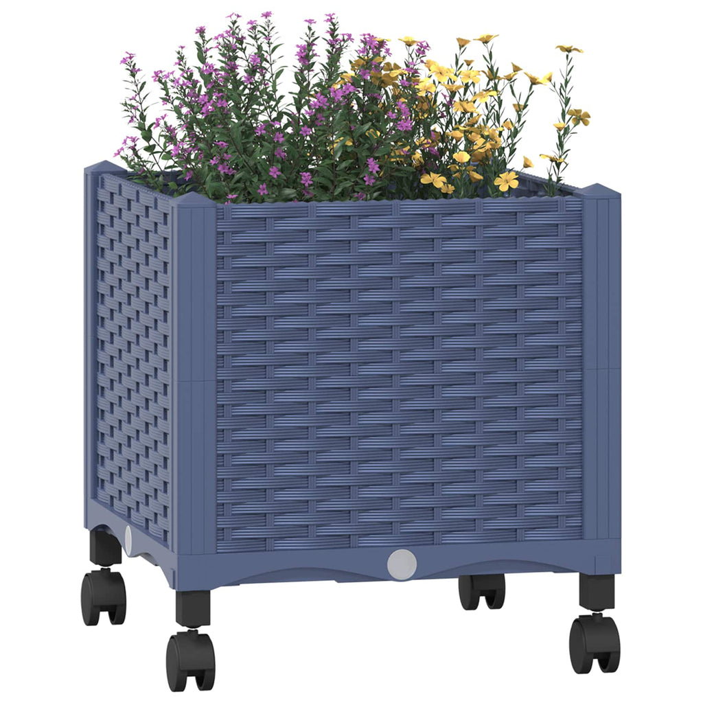 Jardinière à roulettes bleue 40x40 cm en plastique tressé