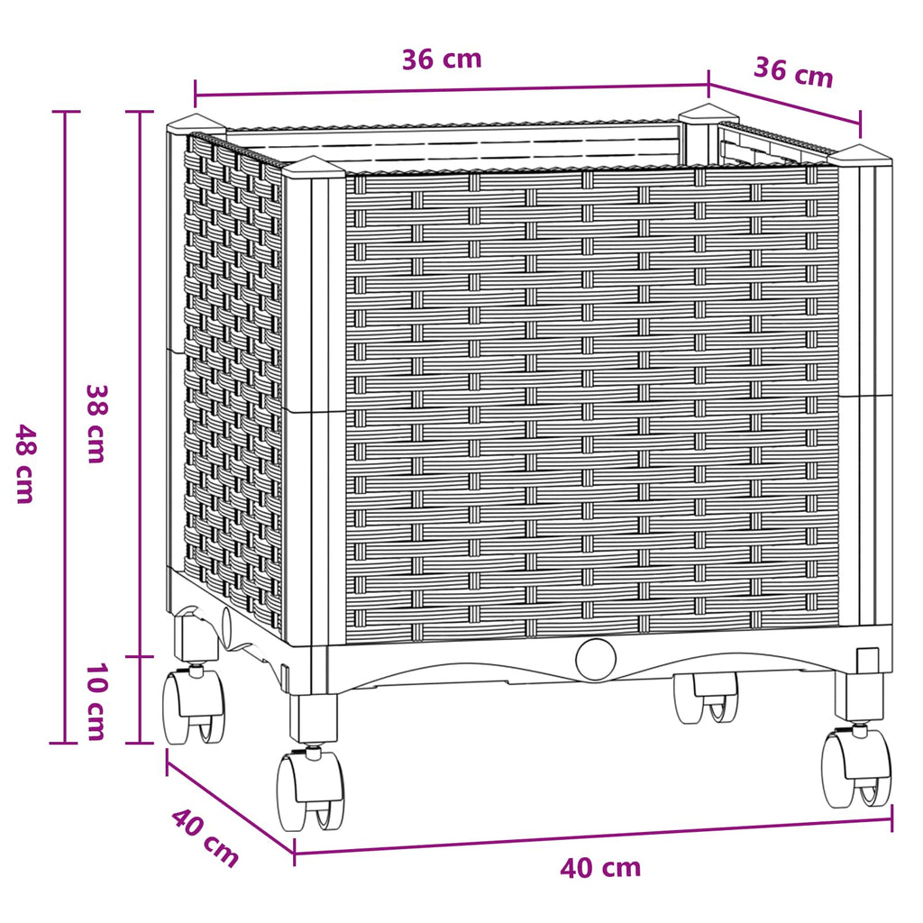 Jardinière à roulettes bleue 40x40 cm en plastique tressé