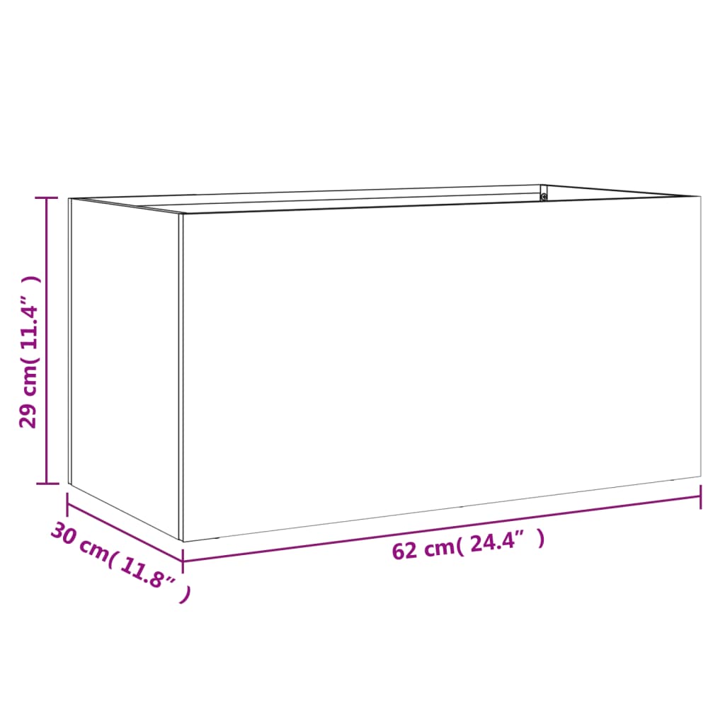 Jardinière rectangulaire en acier anthracite 62x30x29 cm