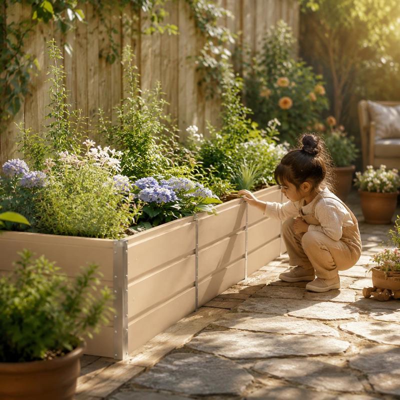 Jardinière acier galvanisé 385x100x45 cm beige pour jardin