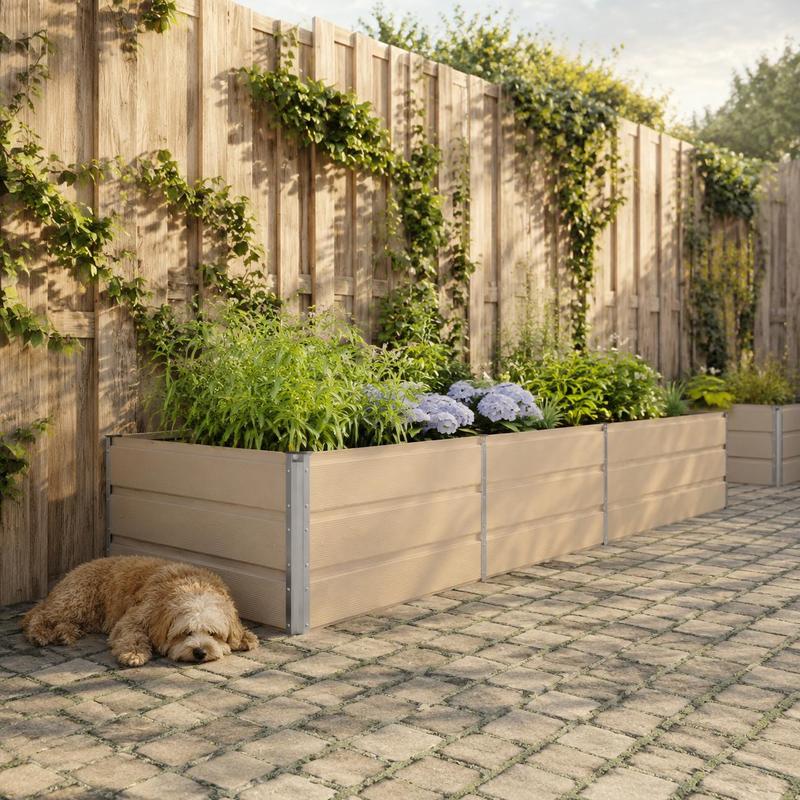 Jardinière acier galvanisé 385x100x45 cm beige pour jardin