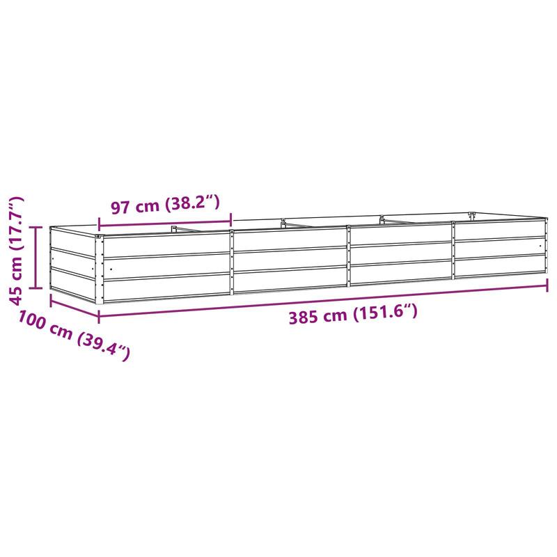 Jardinière acier galvanisé 385x100x45 cm beige pour jardin