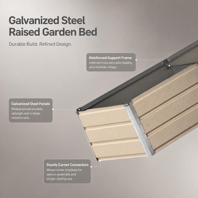 Jardinière acier galvanisé 385x100x45 cm beige pour jardin