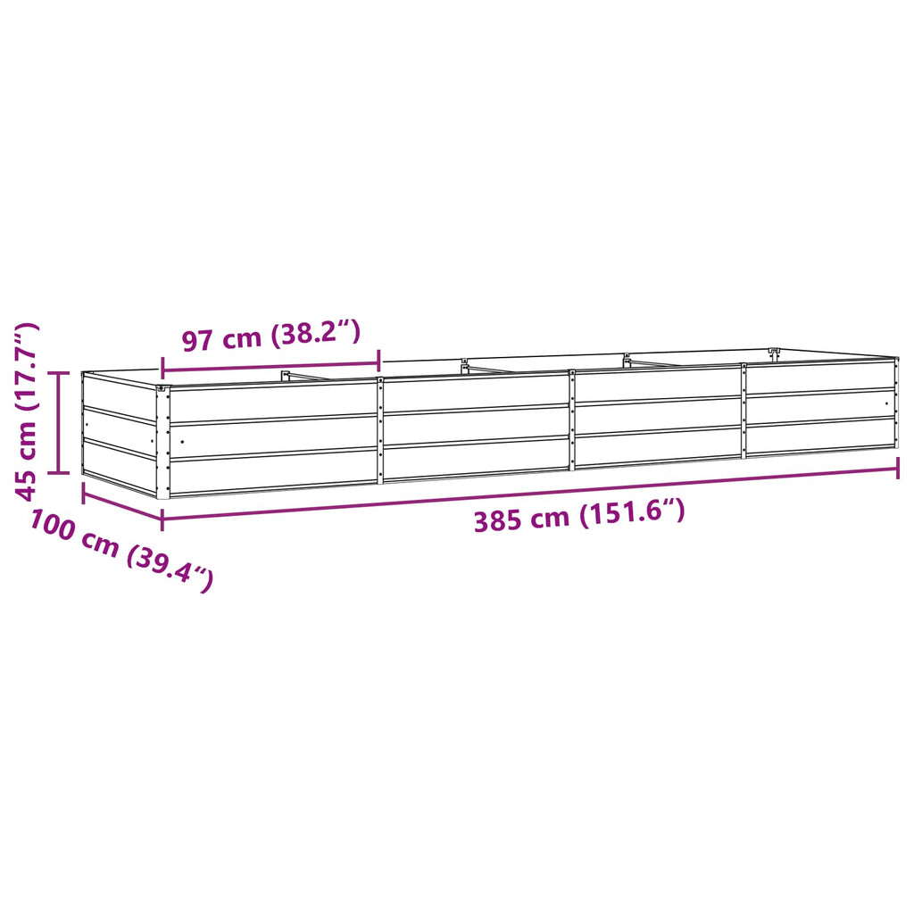 Jardinière ivoire 385x100x45 cm en acier galvanisé pour jardin
