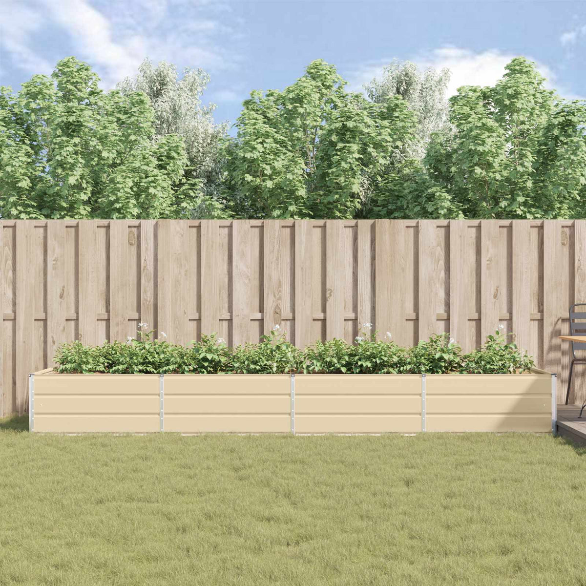 Jardinière ivoire 385x100x45 cm en acier galvanisé pour jardin