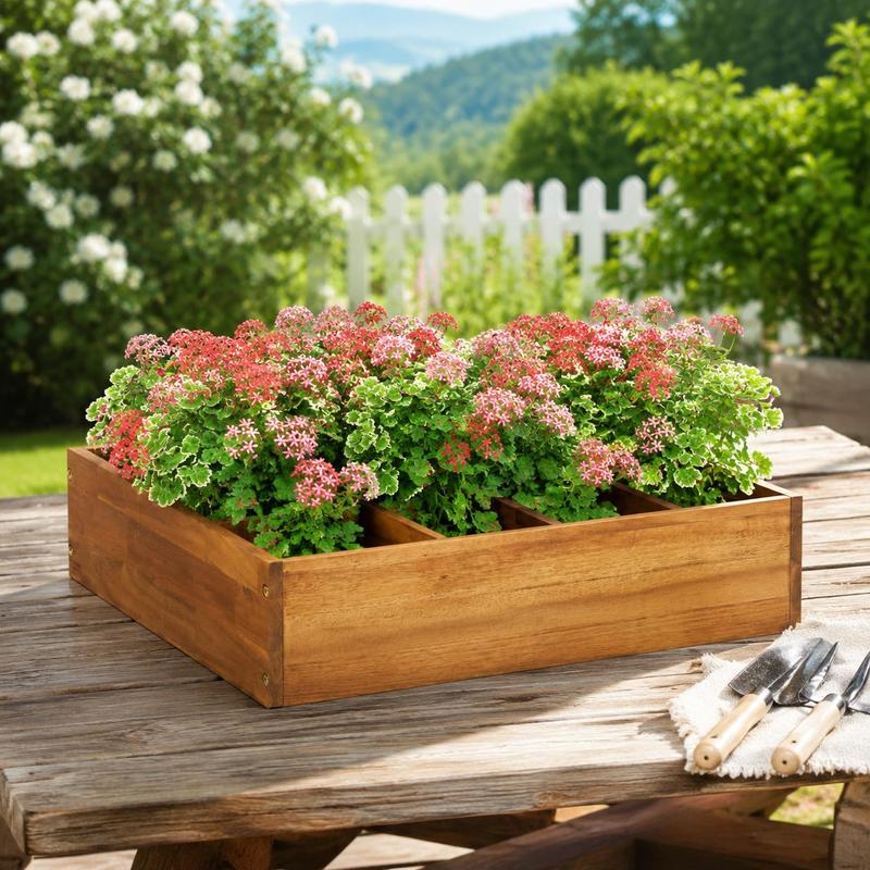 Jardinière potager en acacia massif 60x60 cm à 9 compartiments