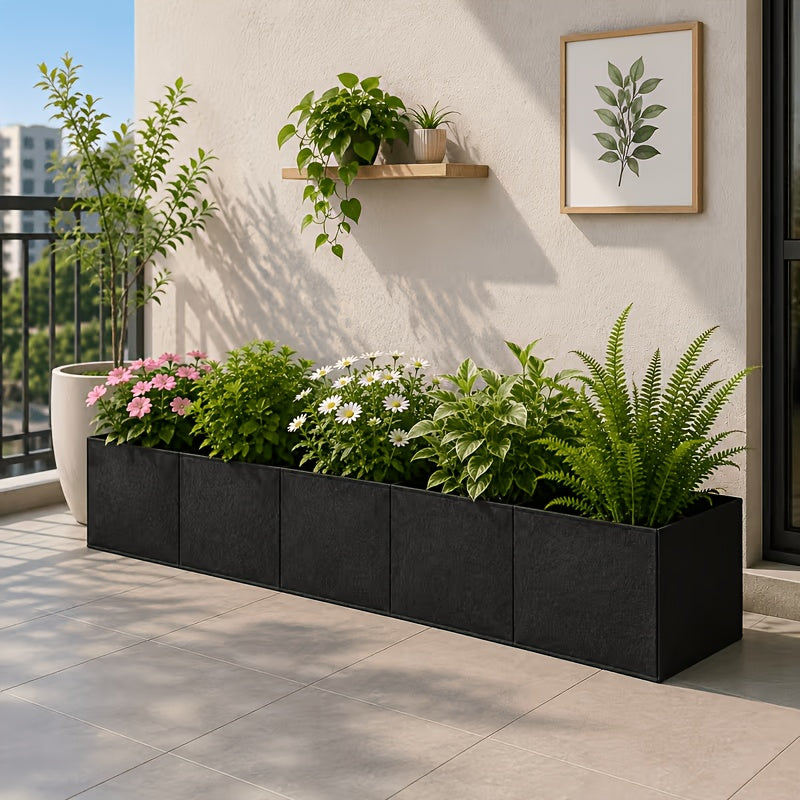 Jardinière de balcon 180 cm à 6 cases, feutre noir