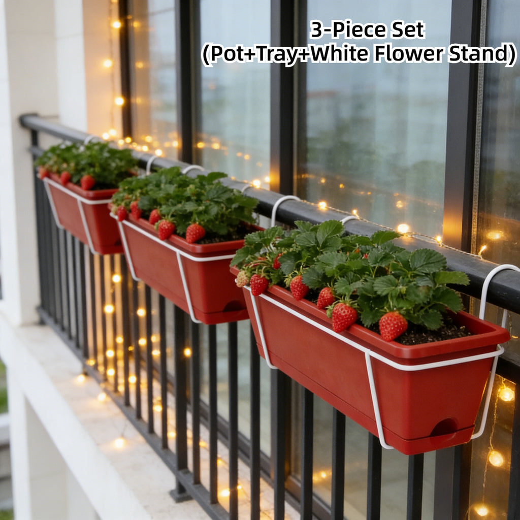Jardinière de balcon 42 cm avec support et soucoupe intégrée