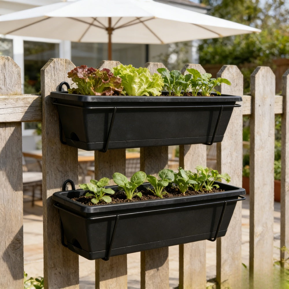 Jardinière de balcon 42 cm avec support et soucoupe intégrée