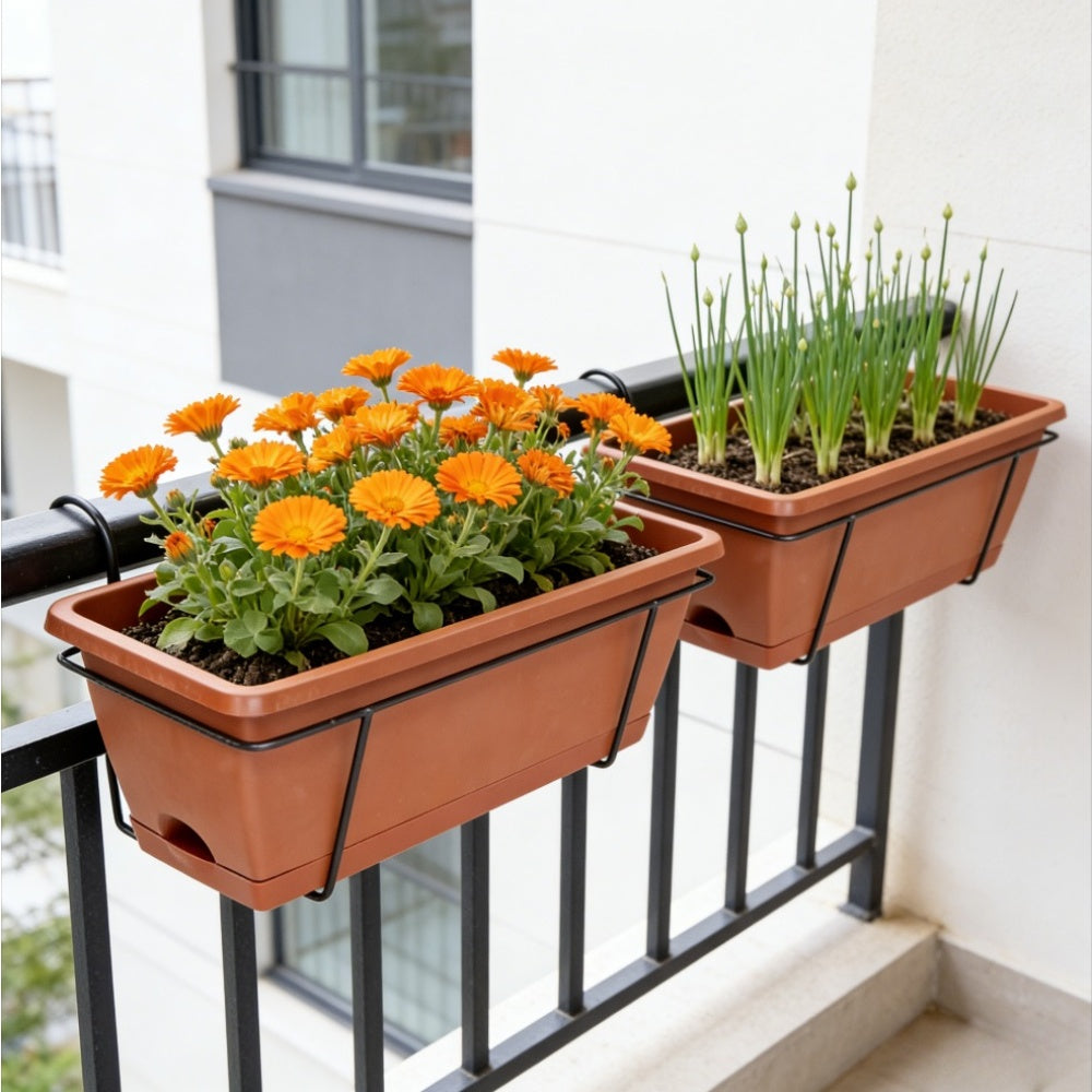 Jardinière de balcon 42 cm avec support et soucoupe intégrée