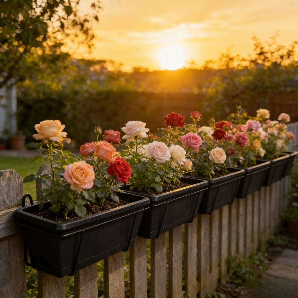 Jardinière de balcon 42 cm avec support et soucoupe intégrée