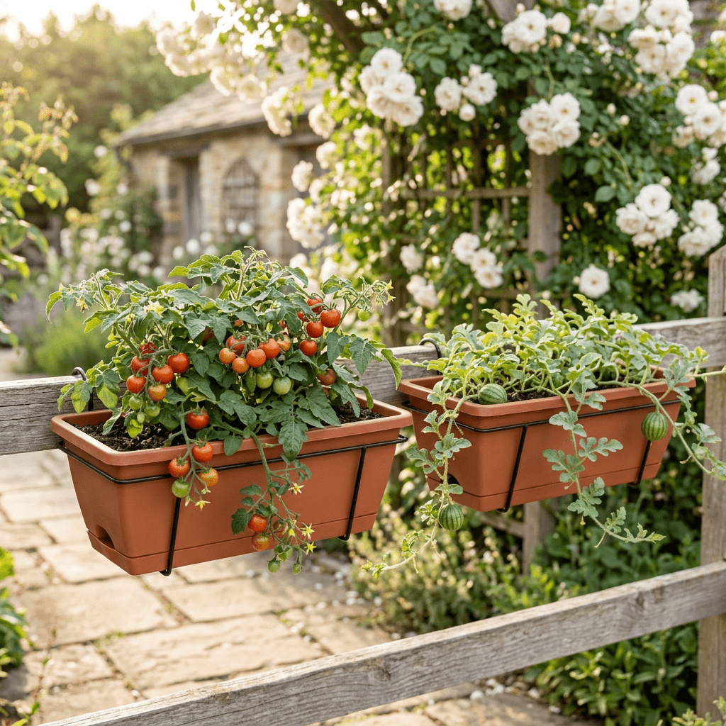 Jardinière de balcon 42 cm avec support et soucoupe intégrée