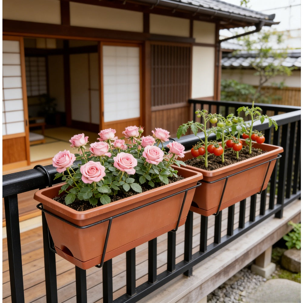 Jardinière de balcon 42 cm avec support et soucoupe intégrée