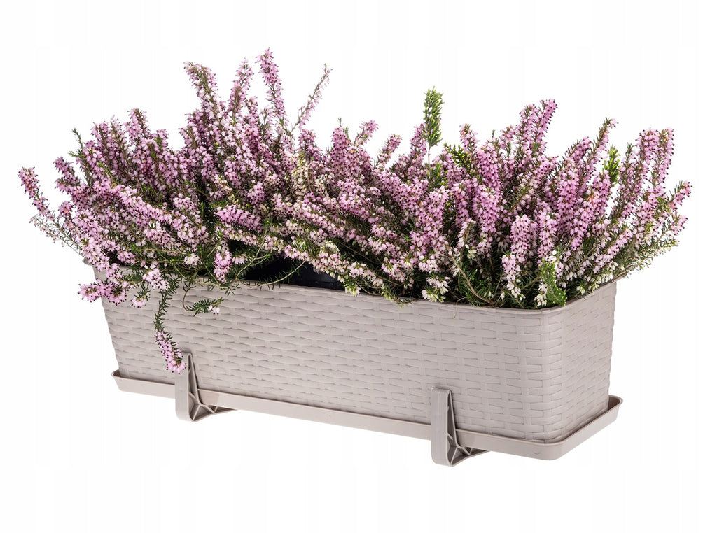 Jardinière de balcon 60 cm en plastique aspect rotin beige