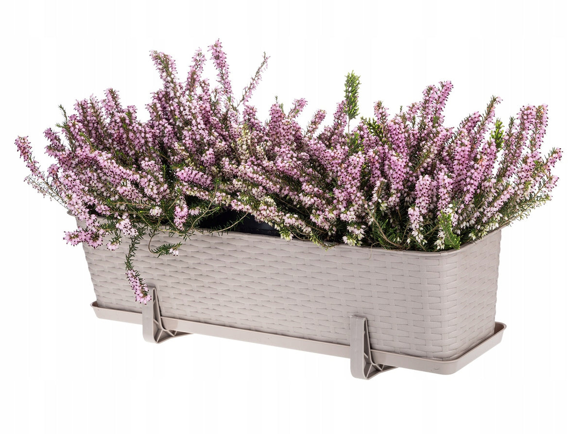 Jardinière de balcon 60 cm en plastique aspect rotin beige