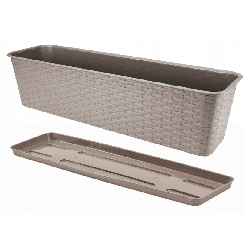 Jardinière de balcon 60 cm en plastique aspect rotin beige