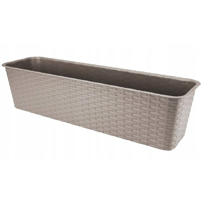 Jardinière de balcon 60 cm en plastique aspect rotin beige