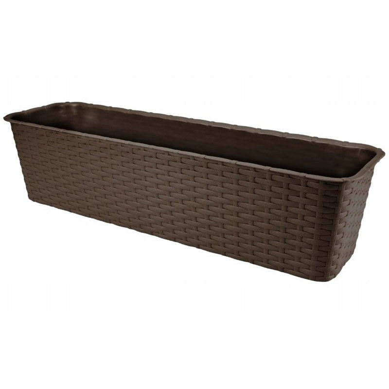 Jardinière de balcon 60 cm effet rotin marron avec soucoupe