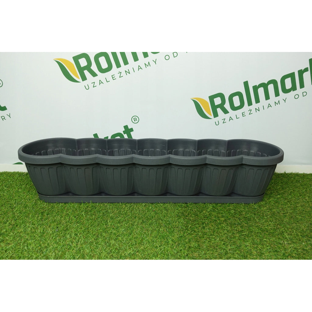 Jardinière de balcon 80 cm grise — lot de 4 avec soucoupes