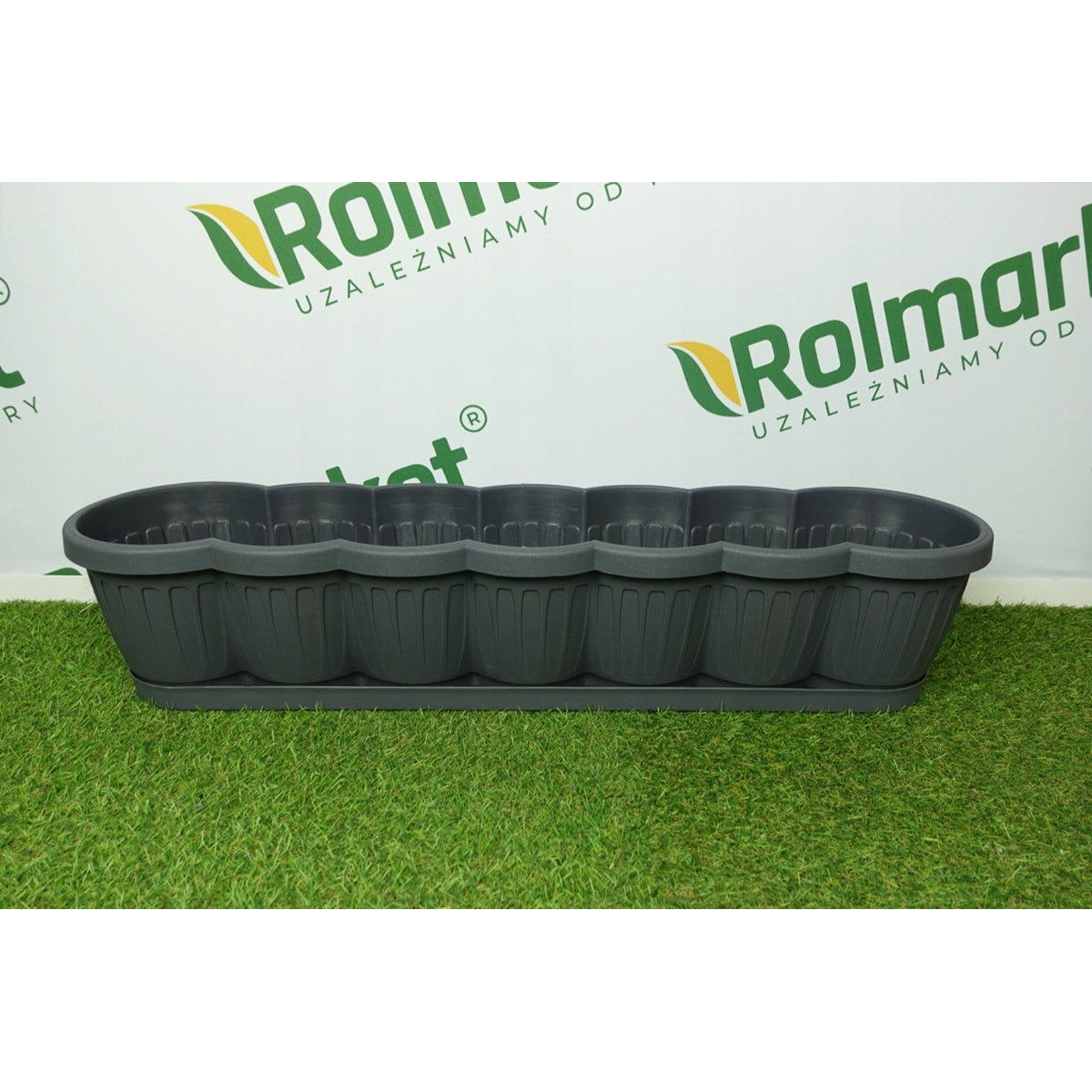 Jardinière de balcon 80 cm grise — lot de 4 avec soucoupes
