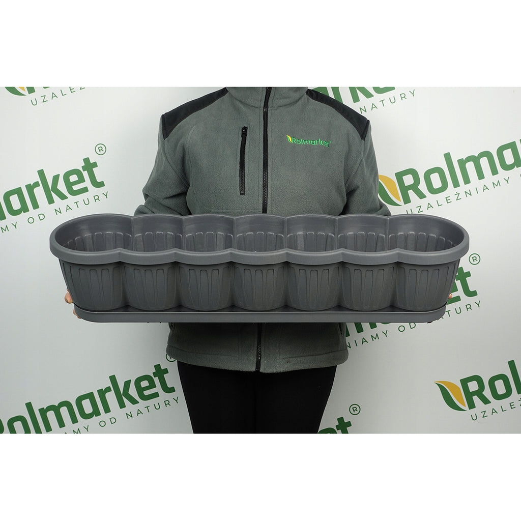 Jardinière de balcon 80 cm grise — lot de 4 avec soucoupes