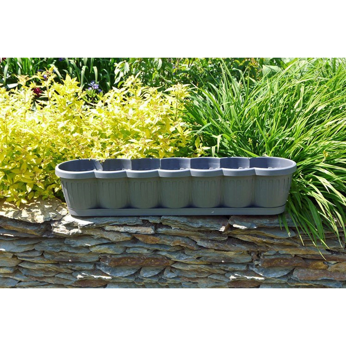 Jardinière de balcon 80 cm grise — lot de 4 avec soucoupes