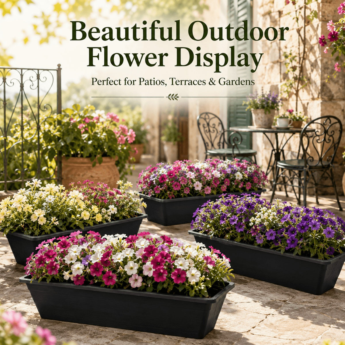 Jardinière de balcon 99 cm noire — lot de 4 bacs à fleurs