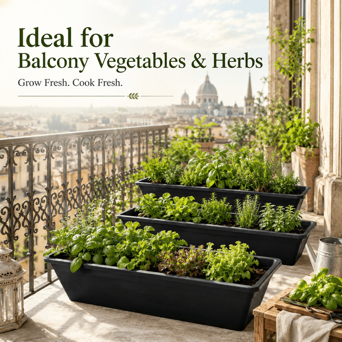 Jardinière de balcon 99 cm noire — lot de 4 bacs à fleurs