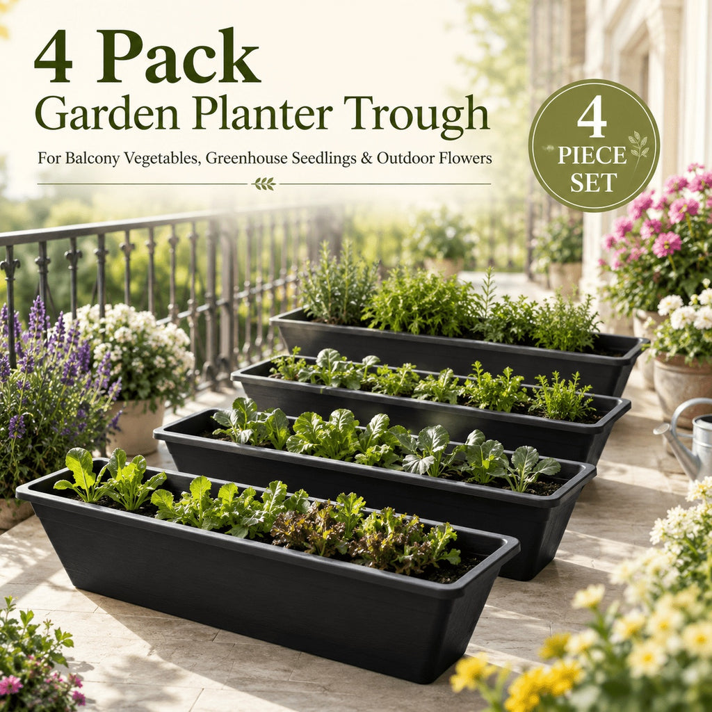 Jardinière de balcon 99 cm noire — lot de 4 bacs à fleurs
