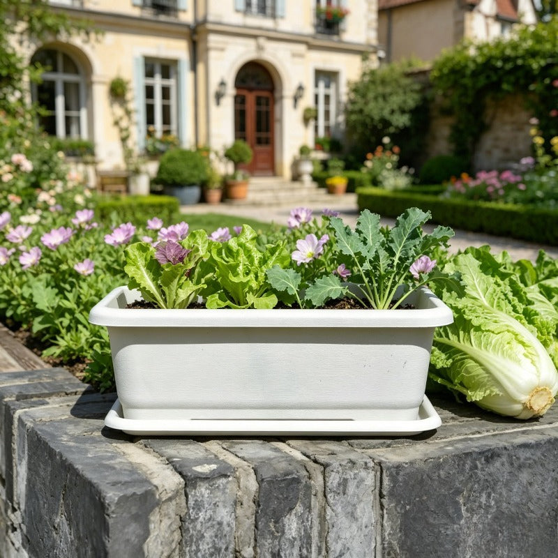 Jardinière de balcon rectangulaire blanche 39x29x14 cm, lot de 3