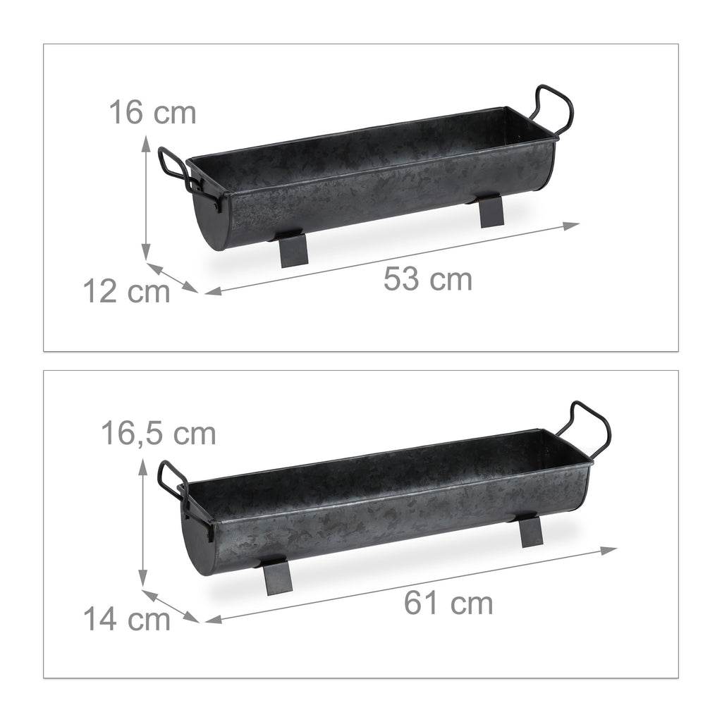 Jardinière de balcon en métal gris, lot de 2 bacs gouttière