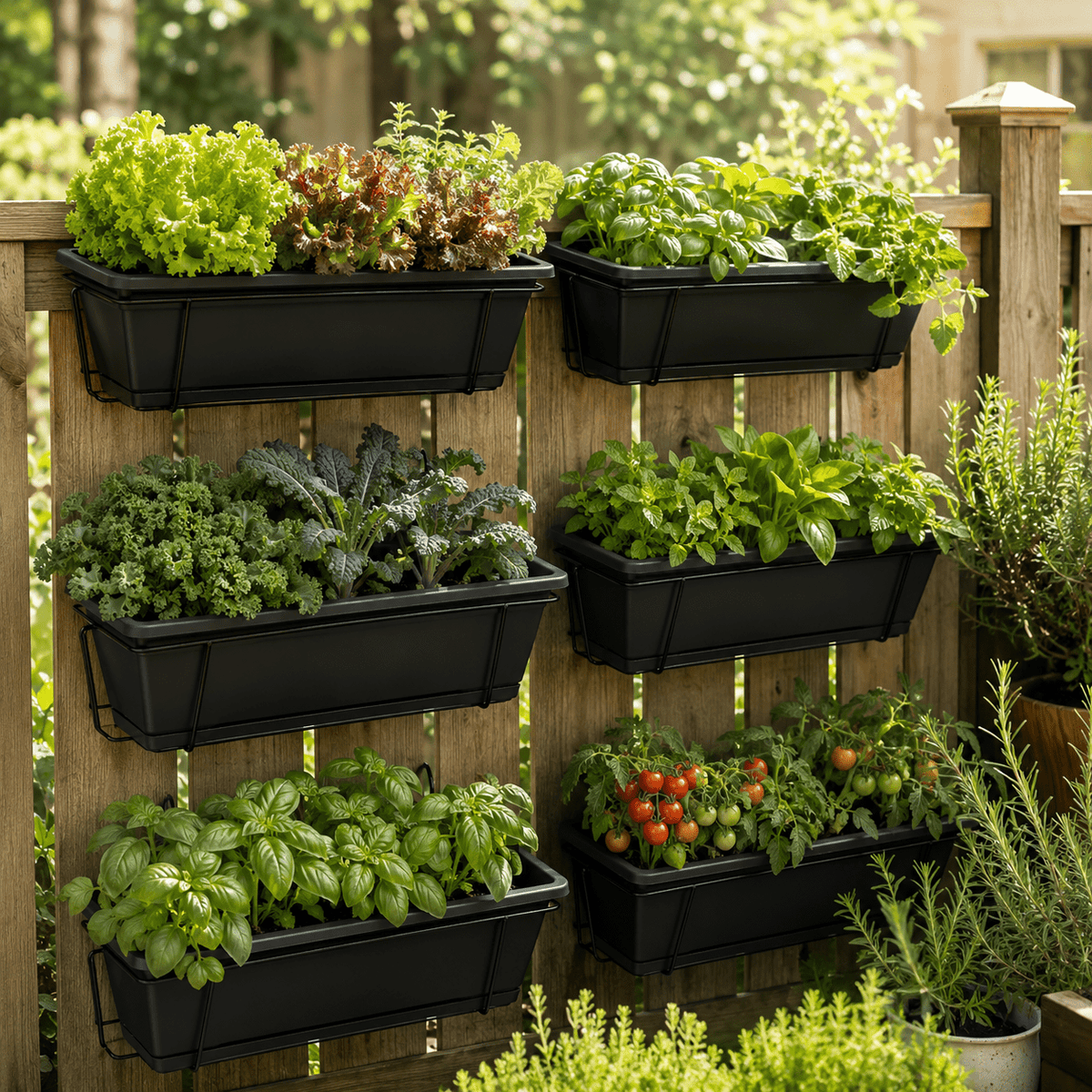 Jardinière de balcon noire 42 cm, lot de 3 avec crochets