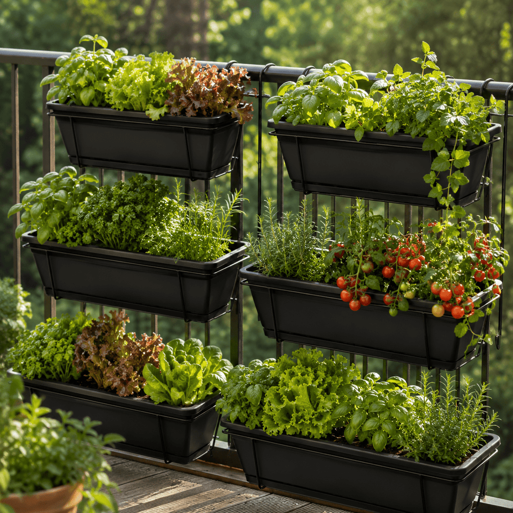 Jardinière de balcon noire 42 cm, lot de 3 avec crochets