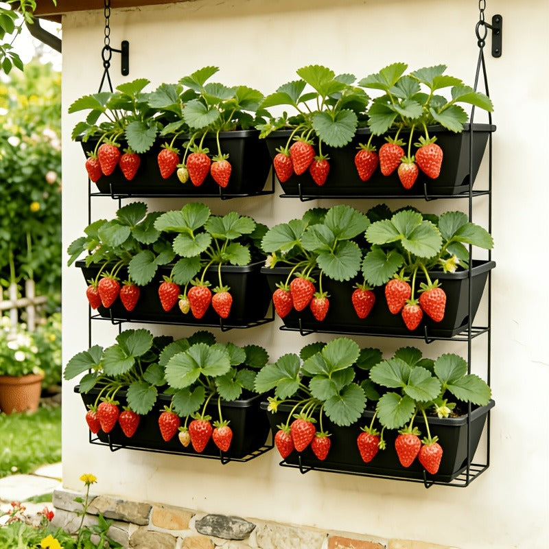 Jardinière de balcon noire 42x17 cm — lot de 8 avec soucoupes