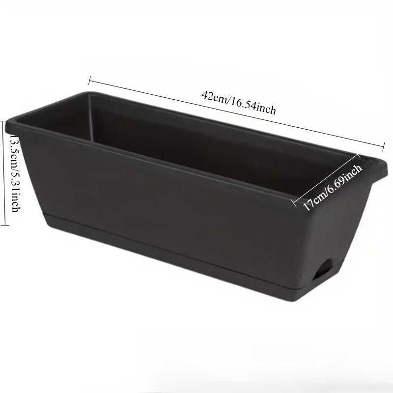 Jardinière de balcon noire 42x17 cm — lot de 8 avec soucoupes