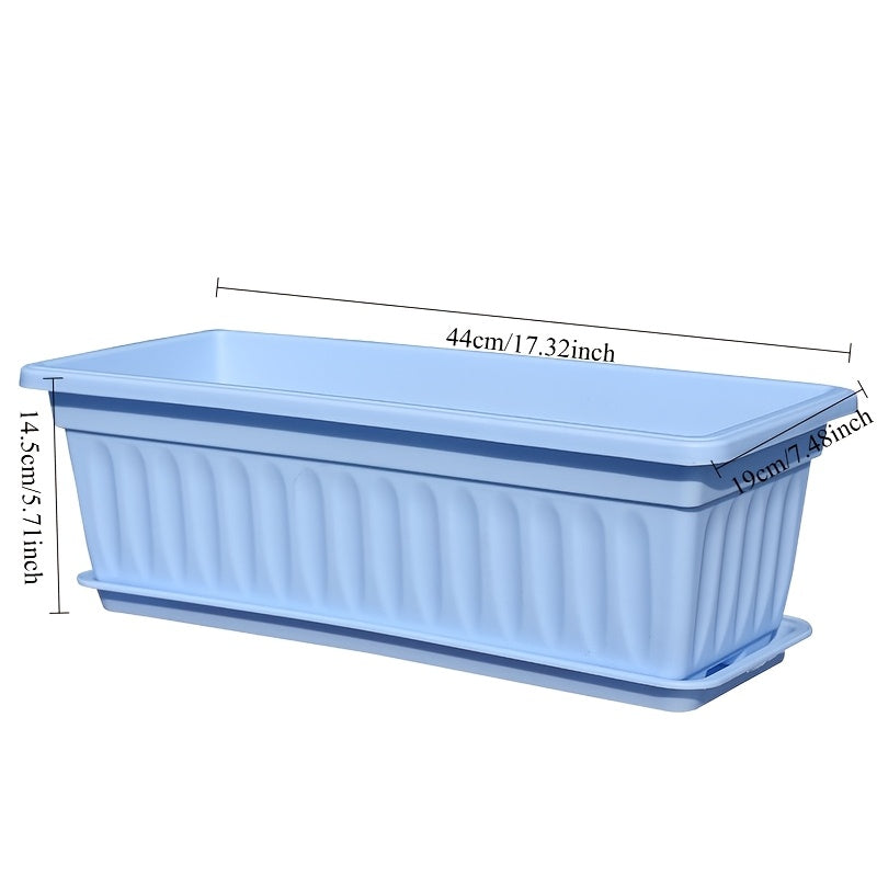 Jardinière balcon en plastique bleu — lot de 7 bacs de 44 cm