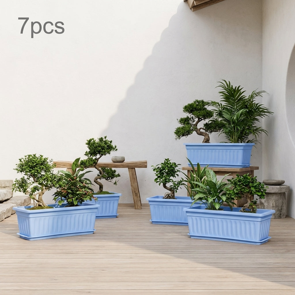 Jardinière balcon en plastique bleu — lot de 7 bacs de 44 cm