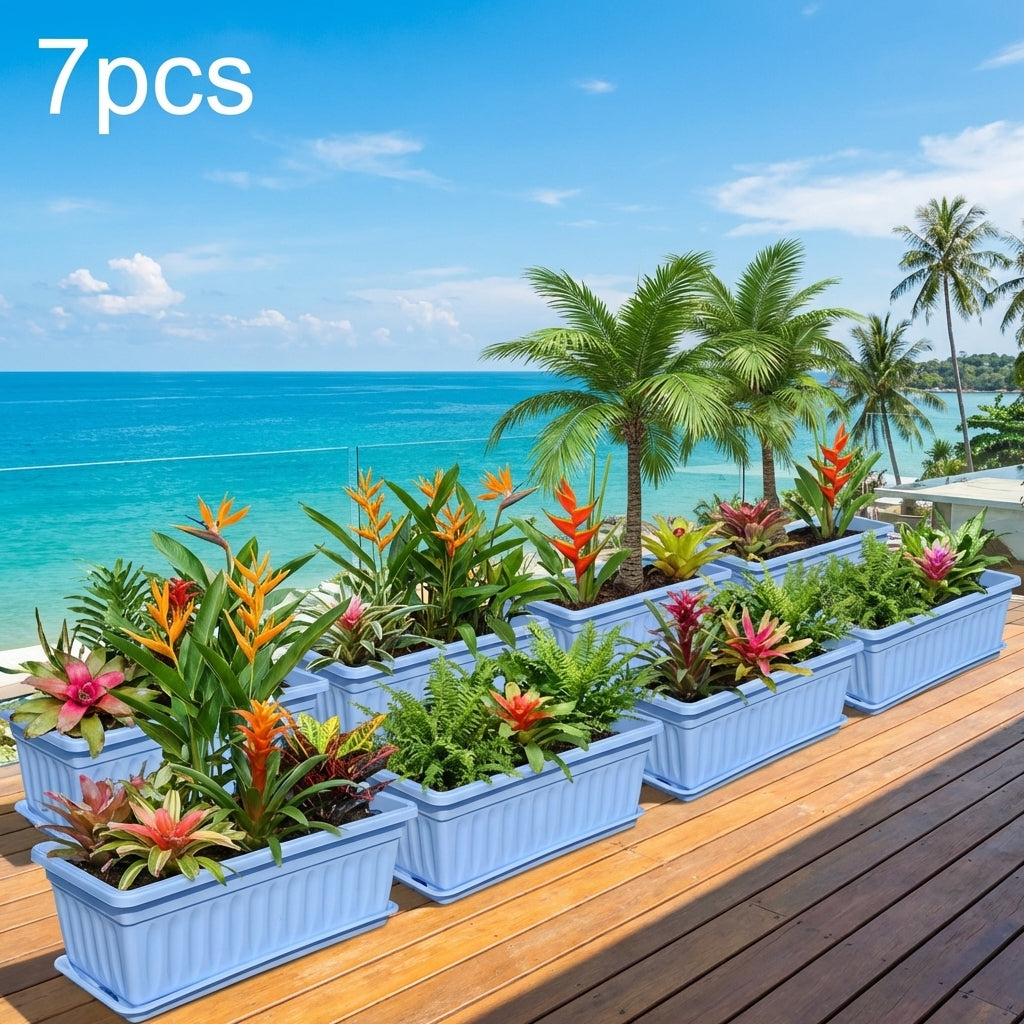 Jardinière balcon en plastique bleu — lot de 7 bacs de 44 cm