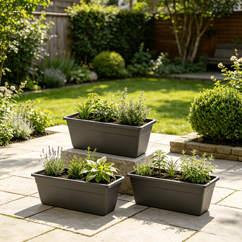 Jardinière de balcon rectangulaire 40 cm plastique - Lot de 3