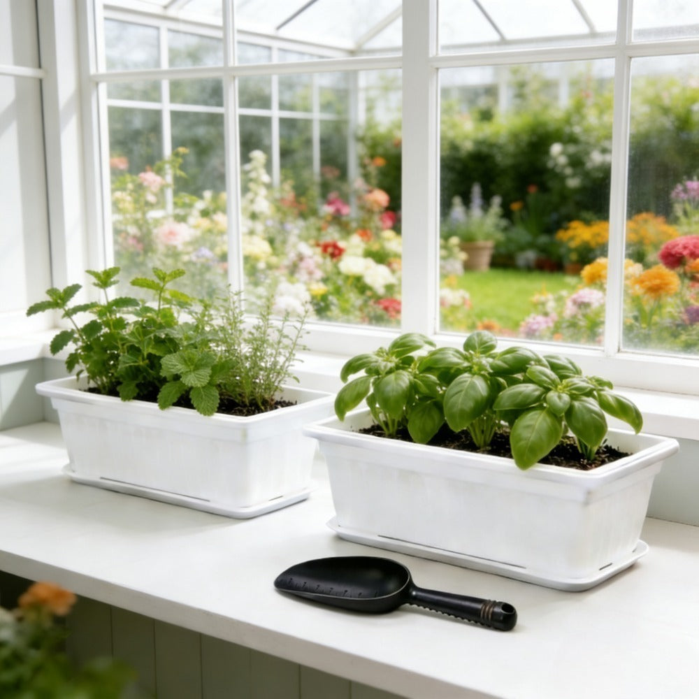 Jardinière de balcon 43x19x14 cm — Lot de 2 avec soucoupes