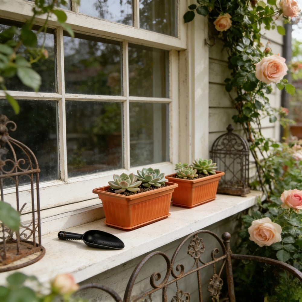 Jardinière de balcon 43x19x14 cm — Lot de 2 avec soucoupes