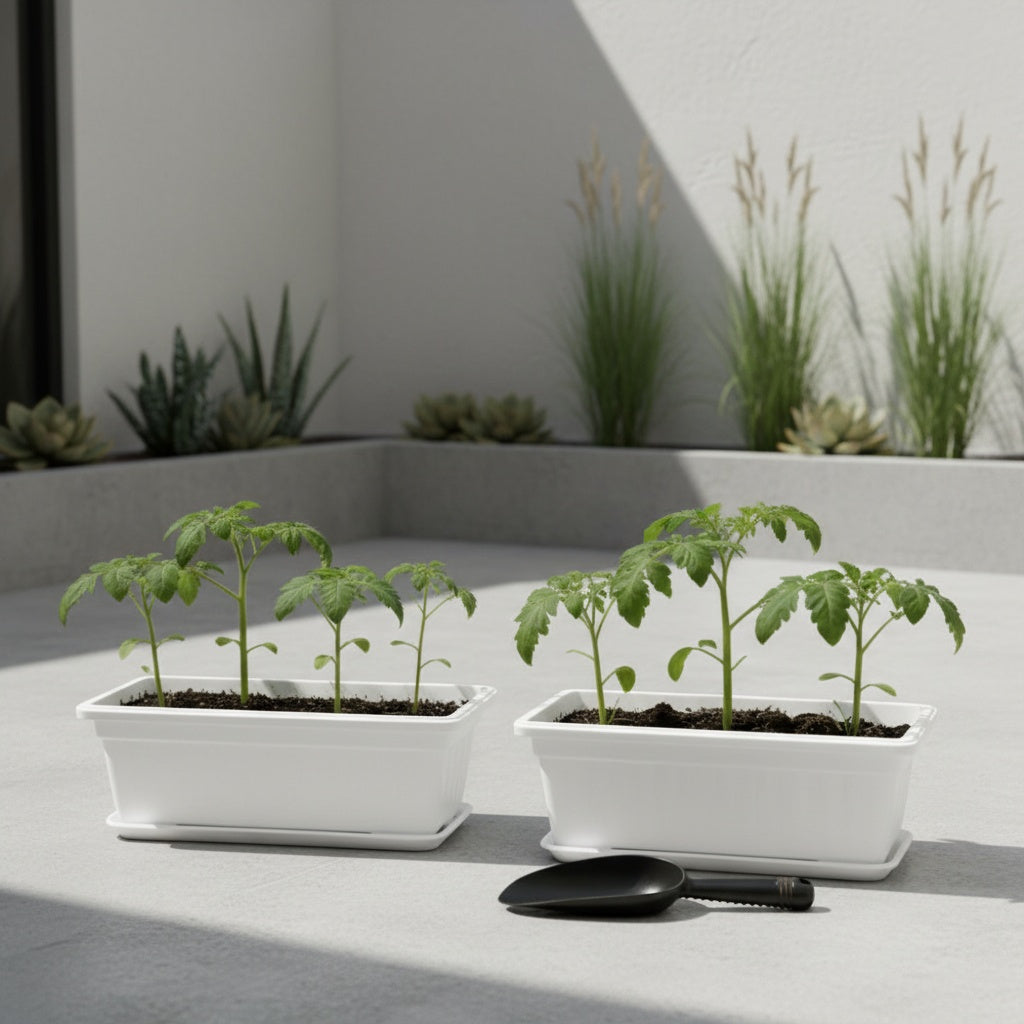 Jardinière de balcon 43x19x14 cm — Lot de 2 avec soucoupes