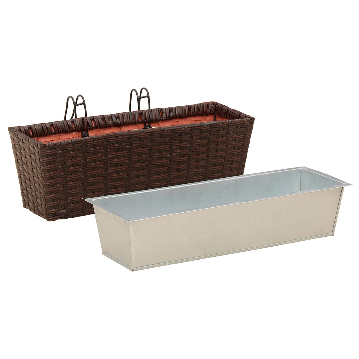 Jardinière de balcon en résine tressée 50 ou 80 cm, lot de 2