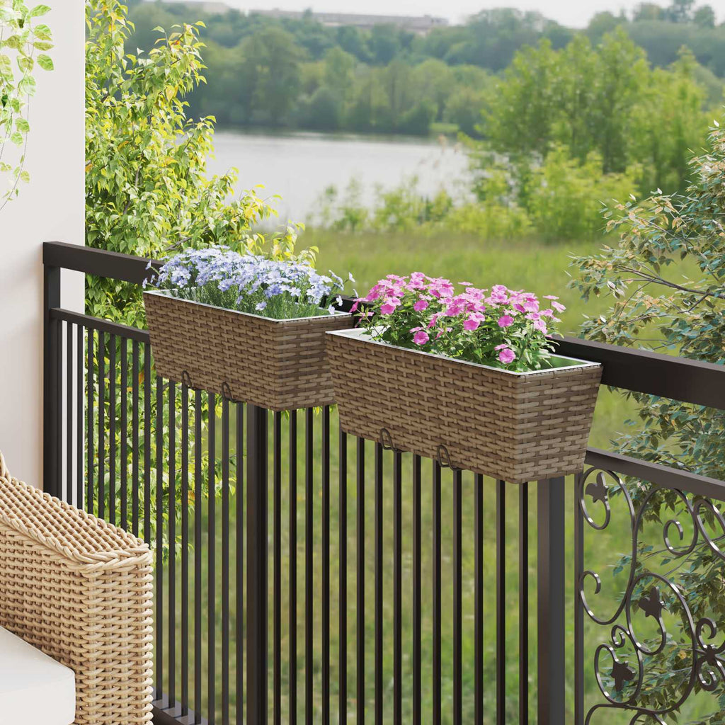 Jardinière de balcon en résine tressée 50 ou 80 cm, lot de 2