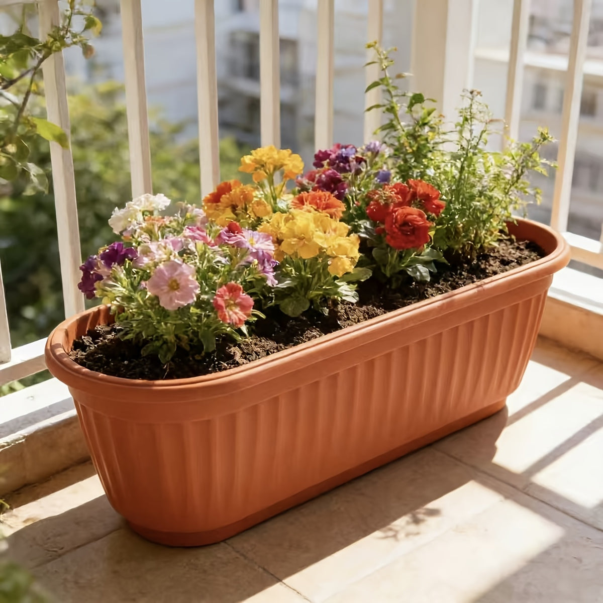 Jardinière de balcon en plastique terracotta 25 cm - lot de 12