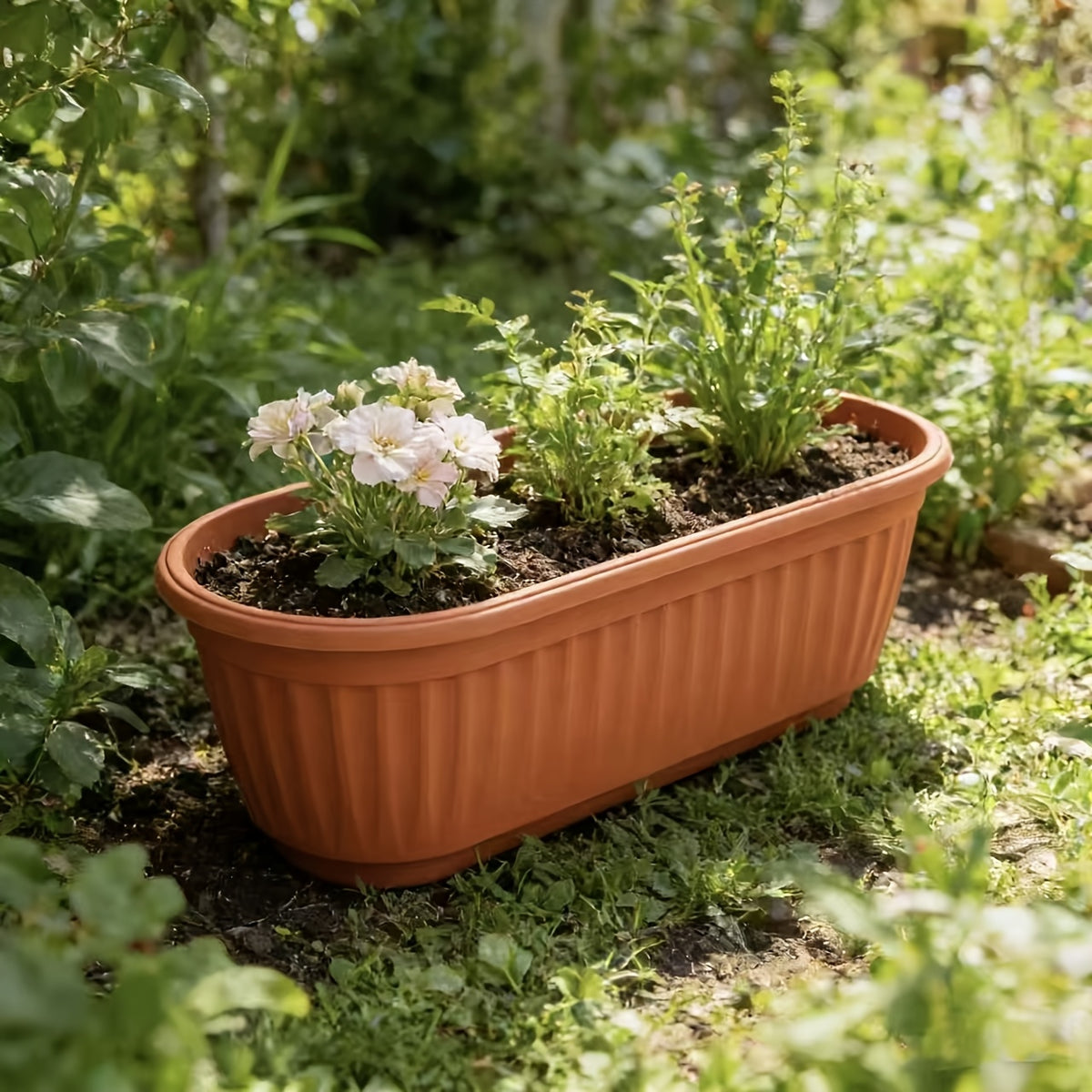 Jardinière de balcon en plastique terracotta 25 cm - lot de 12