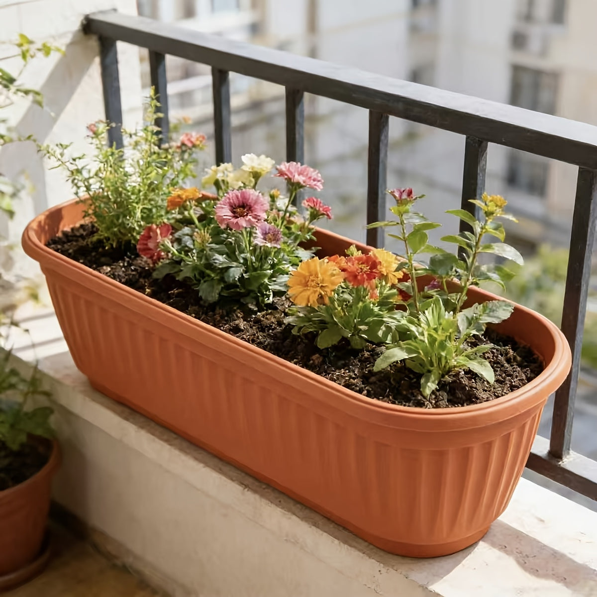 Jardinière de balcon en plastique terracotta 25 cm - lot de 12