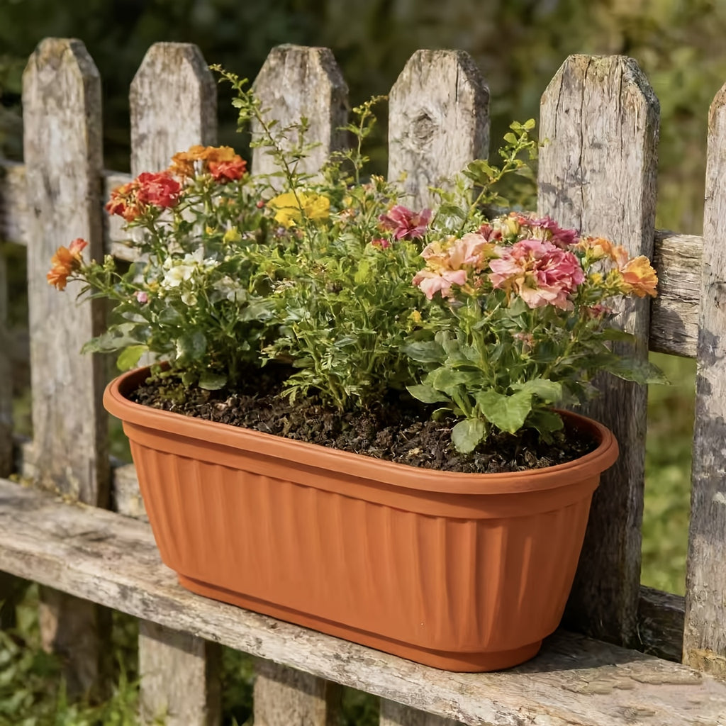 Jardinière de balcon en plastique terracotta 25 cm - lot de 12