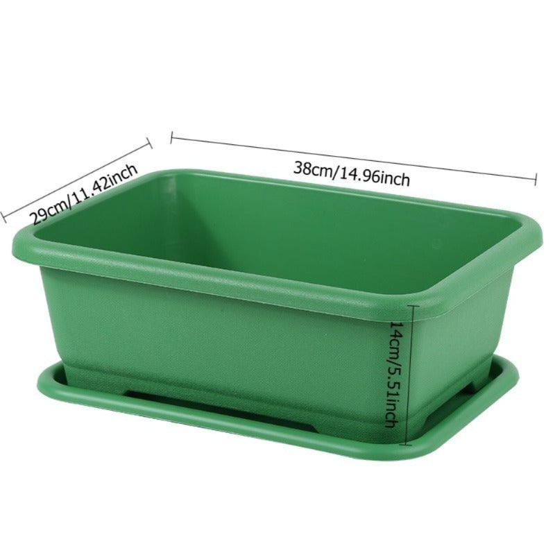 Jardinière de balcon verte 38 cm avec soucoupes - Lot de 3