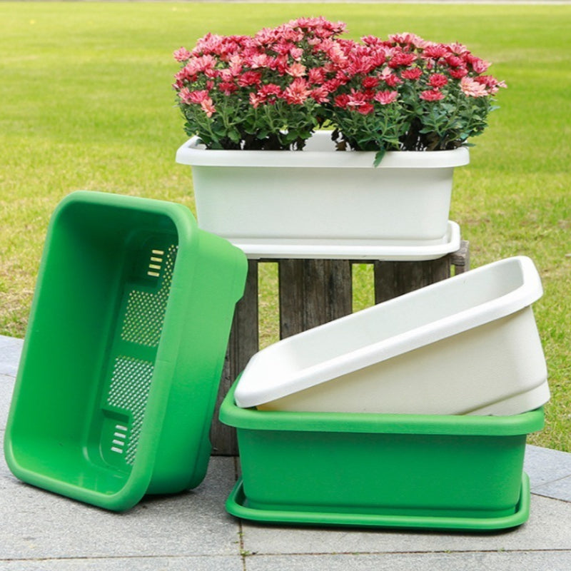 Jardinière de balcon verte 38 cm avec soucoupes - Lot de 3